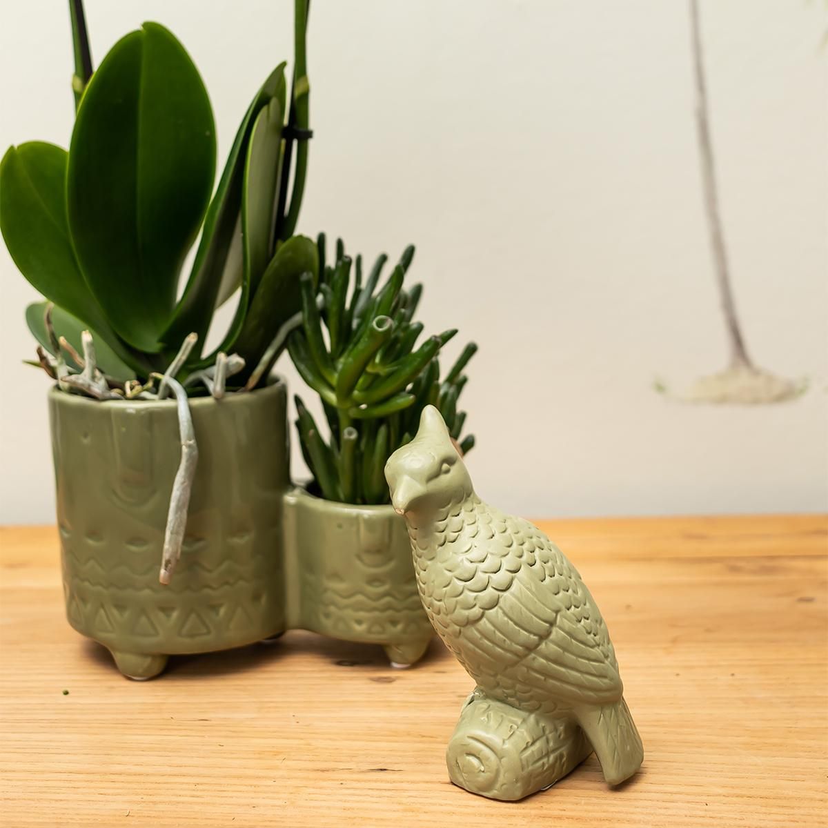 Kakadu Deko-Skulptur Grün | Dekorative Vogel Figur