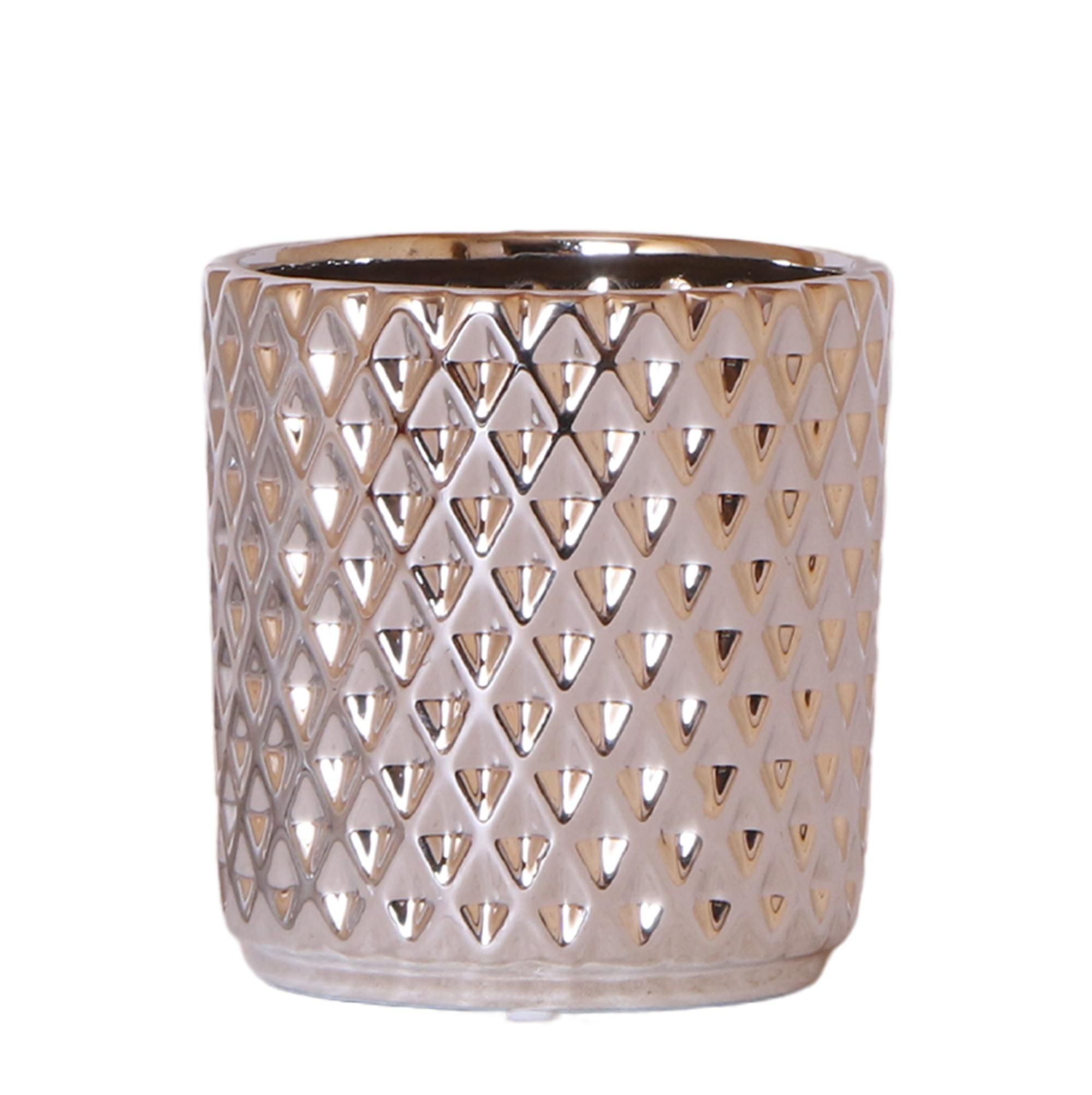 Metallic Diamant Blumentopf – Silber Keramik Übertopf Ø9cm