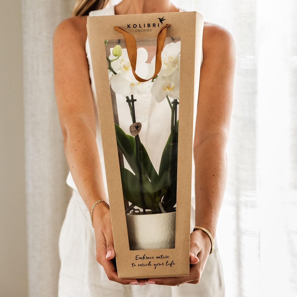 Geschenktasche für Orchidee – Mit dekorativem Topf 9cm