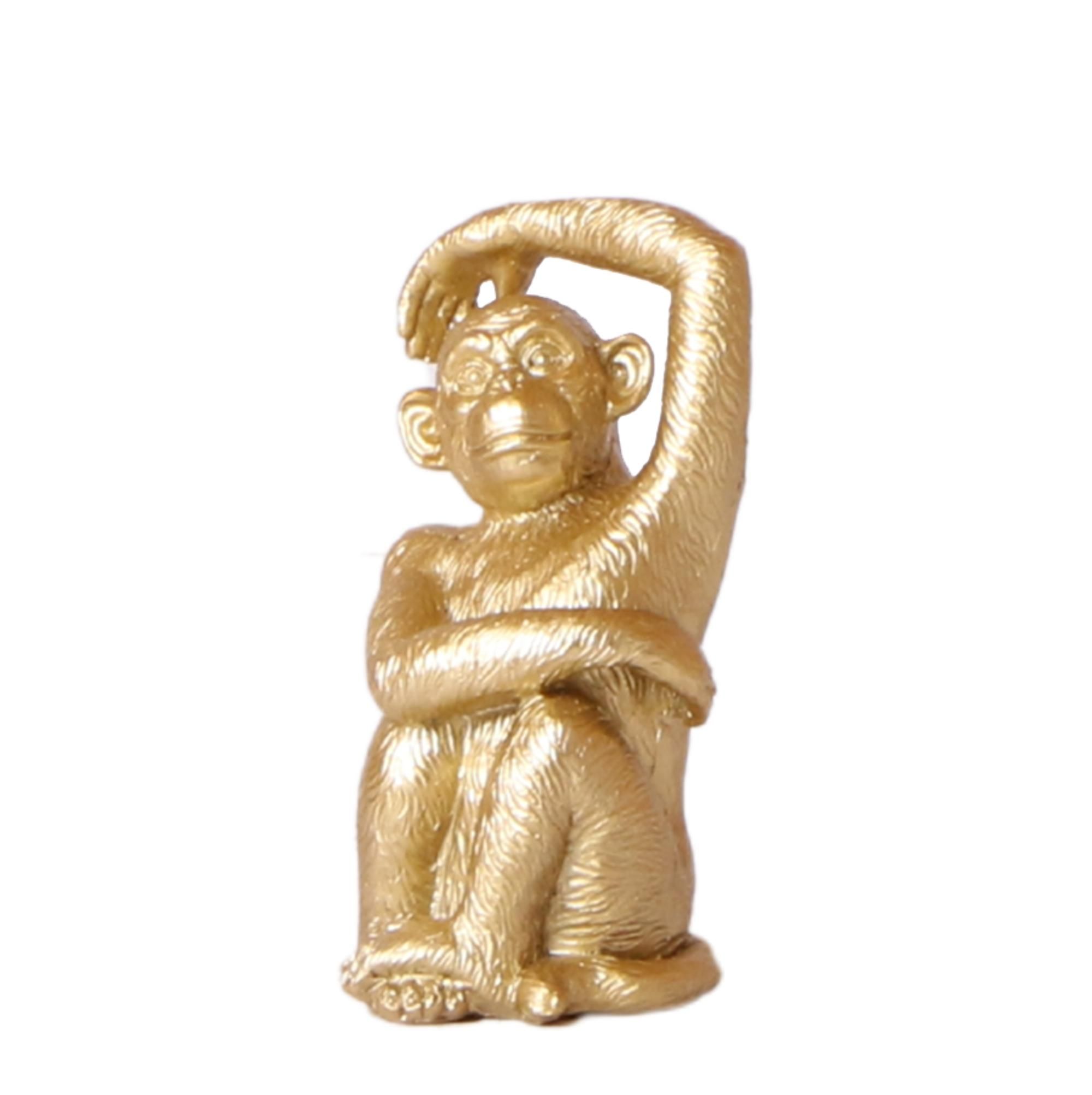 Dekofigur Sitzender Affe Gold aus Polystone