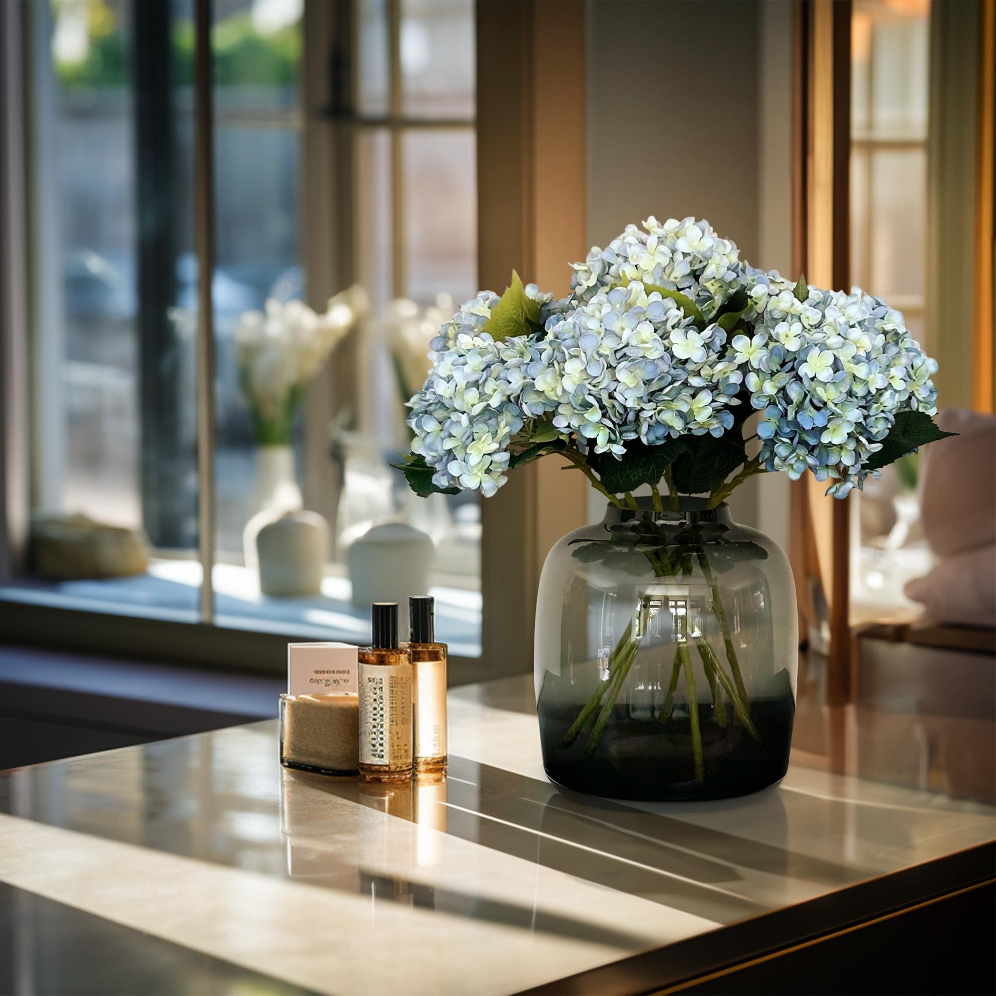 Kunsthortensien Blau - Echt wirkende Deko Blumen