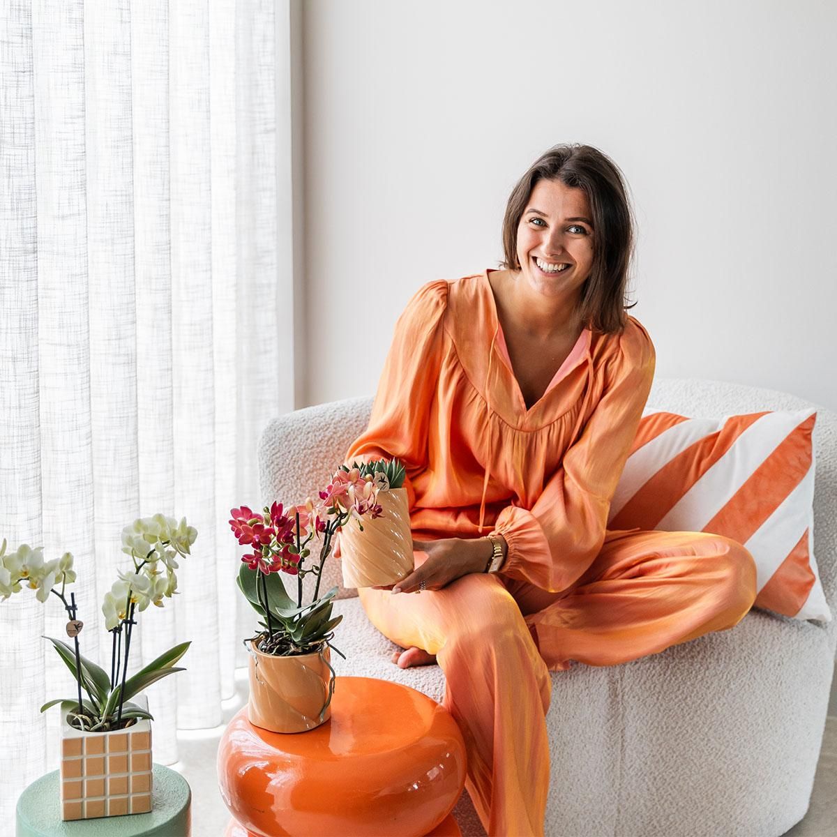 Ziertopf Mosa – Orange – Ø9cm – Glänzend
