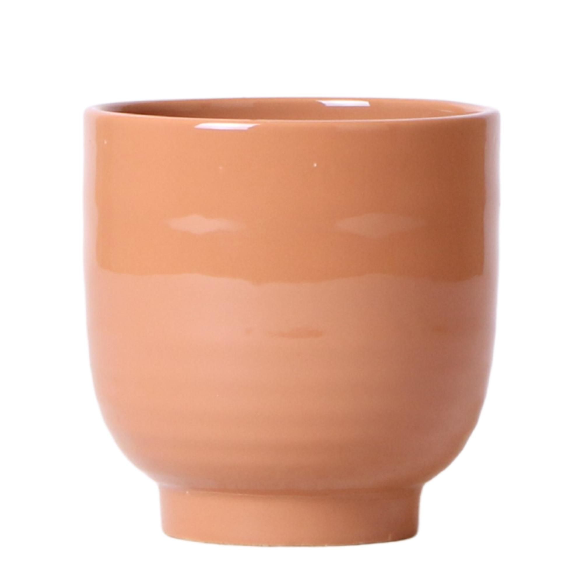 Glasierter Keramik Blumentopf Cognac