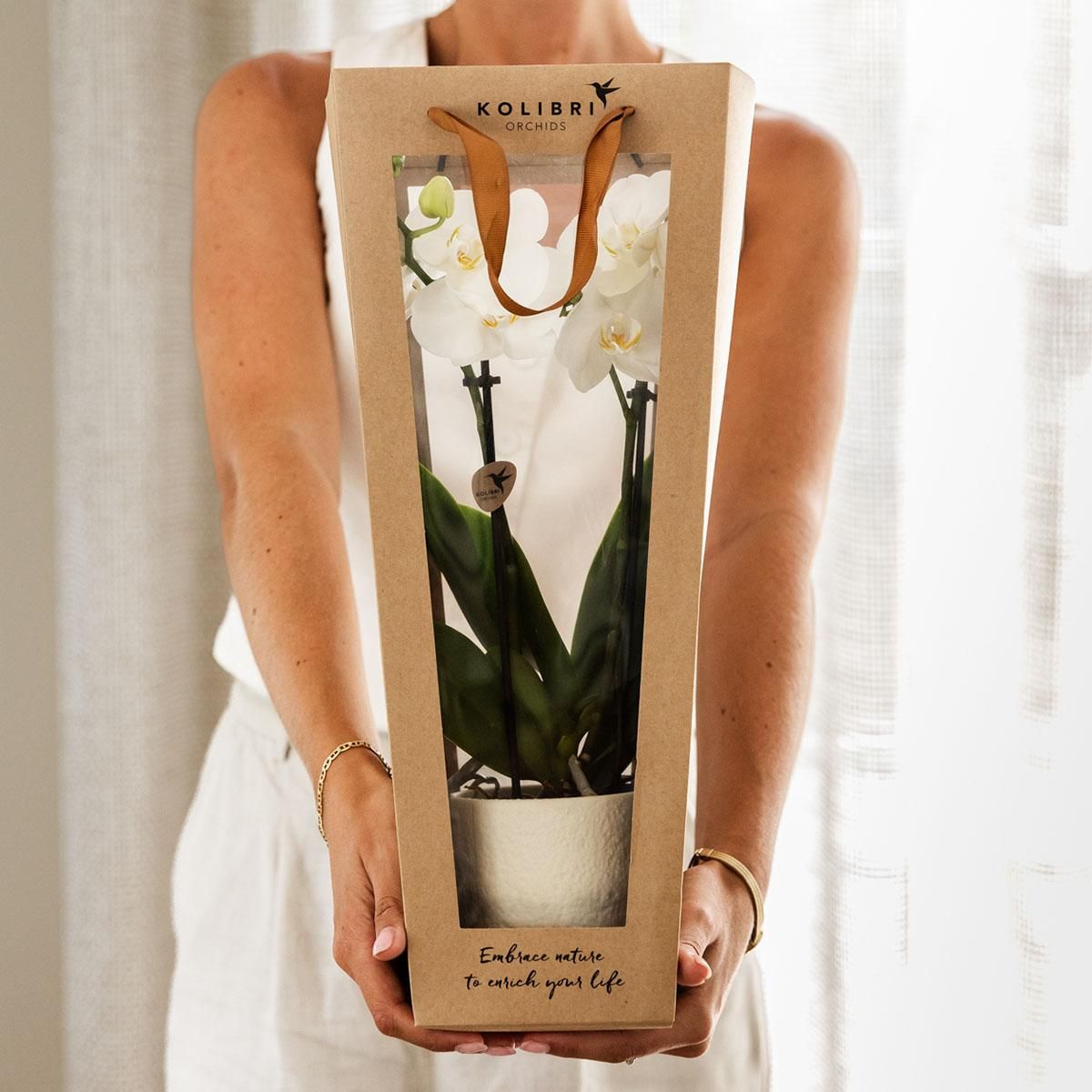 Geschenktasche für Orchidee – Mit dekorativem Topf 9cm